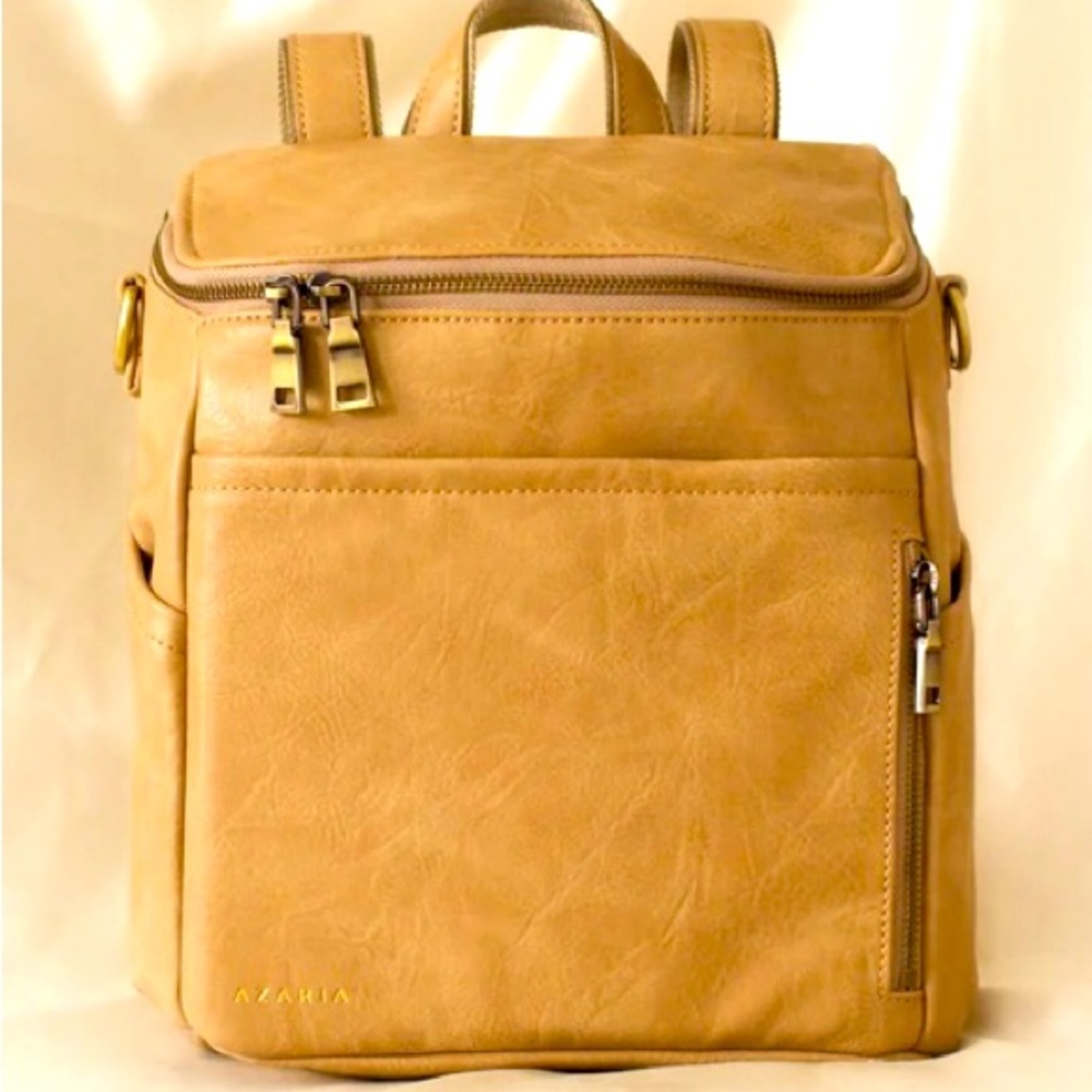 Azaria Convertible Backpack Crossbody Bag - Tan Vegan Leather